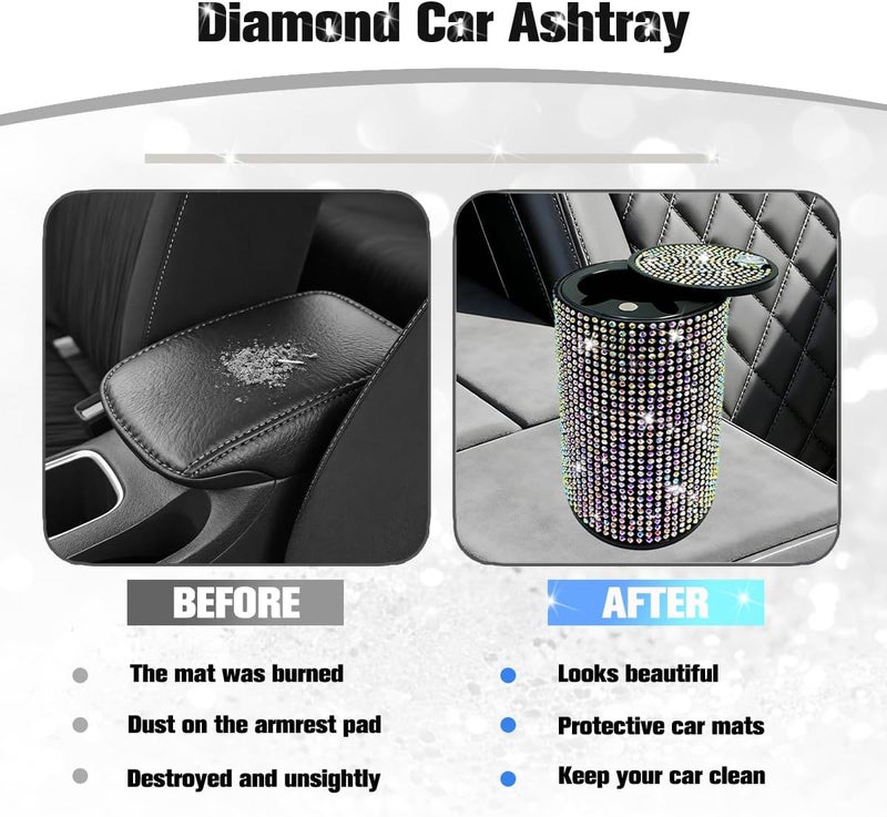 FALVFUN Bling Car Ashtray, Rhinestones Smokeless Smell Proof Vehicle Cup Holder Ash Tray with Lid, Sparkling Diamond Portable Automotive Interior Ashtray, Universal for SUV RV Truck (Muticolor) - Image 5
